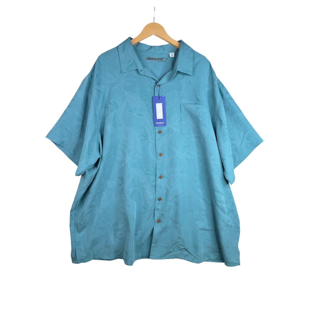 New Caribbean Textured Short Sleeve Woven Button Down Shirt size 4X Big Blue‎